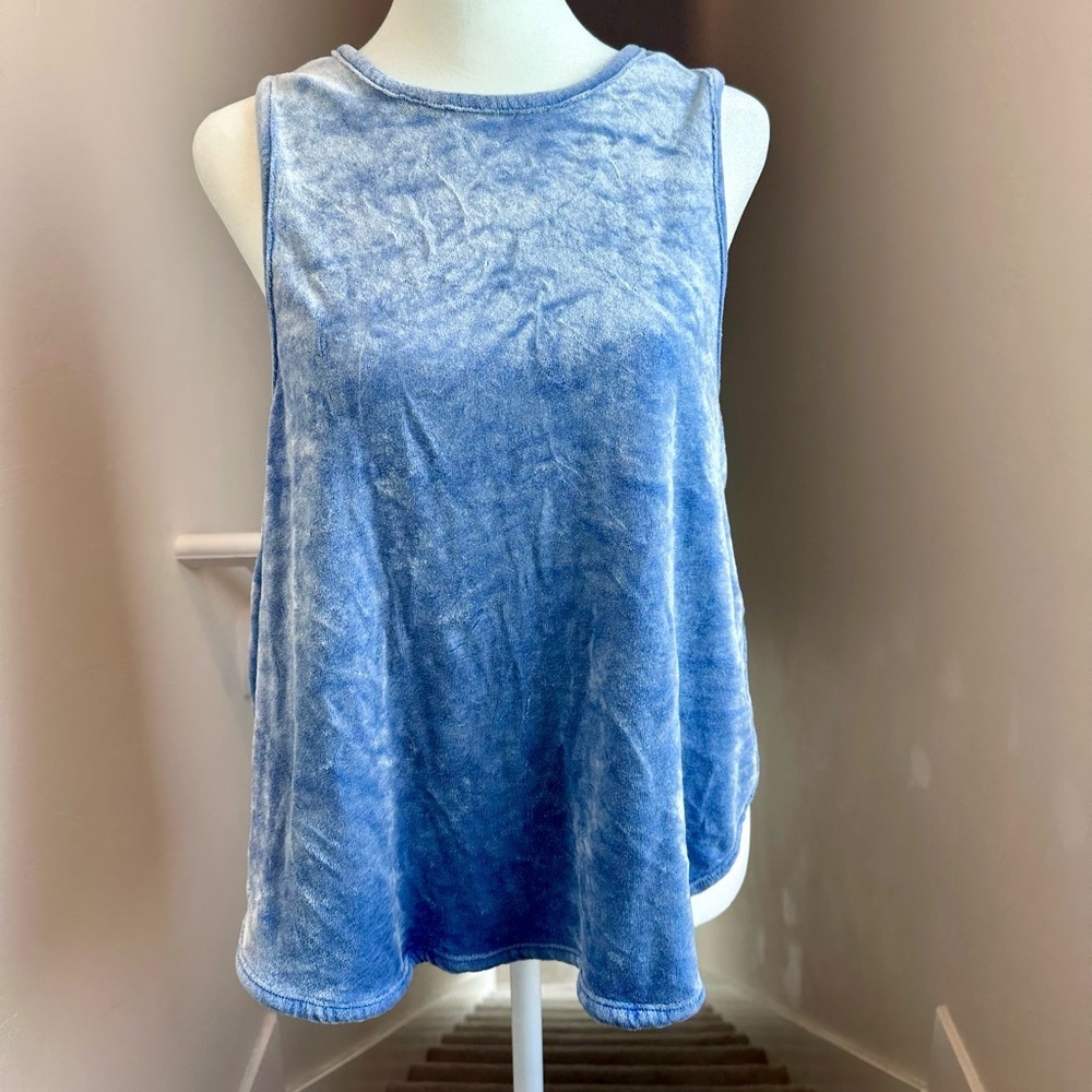 Free People Intimately Blue Frenchie Velour Racerback Tank Top Medium - Picture 2 of 6
